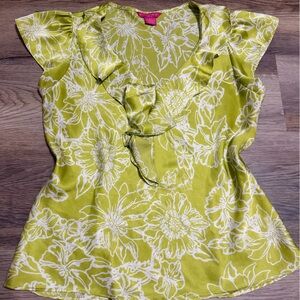 Sunny Leigh Chartreuse Floral Ruffle Blouse